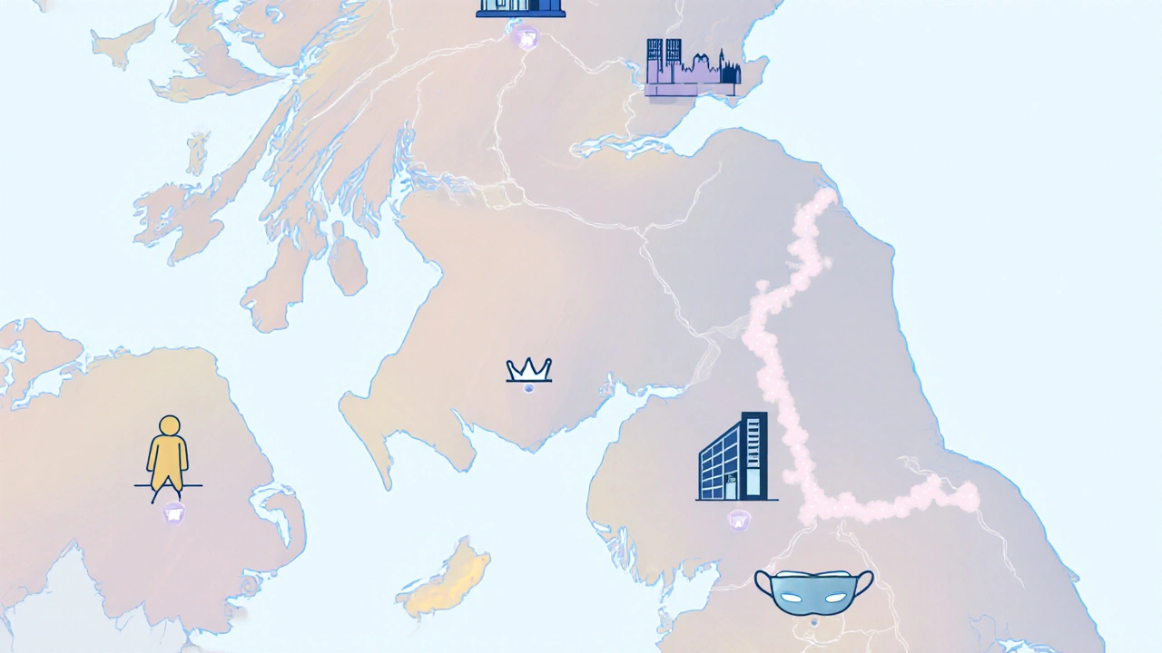 Illustrated UK map showing icons for independent, agency, premium, and niche services.