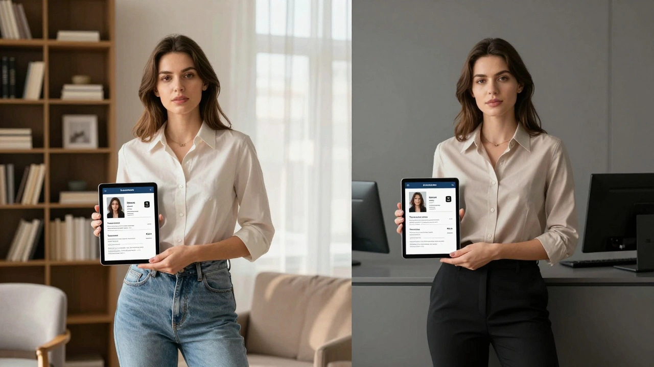 Two women side by side: one in a home setting, the other in an agency office, representing different escort work models.