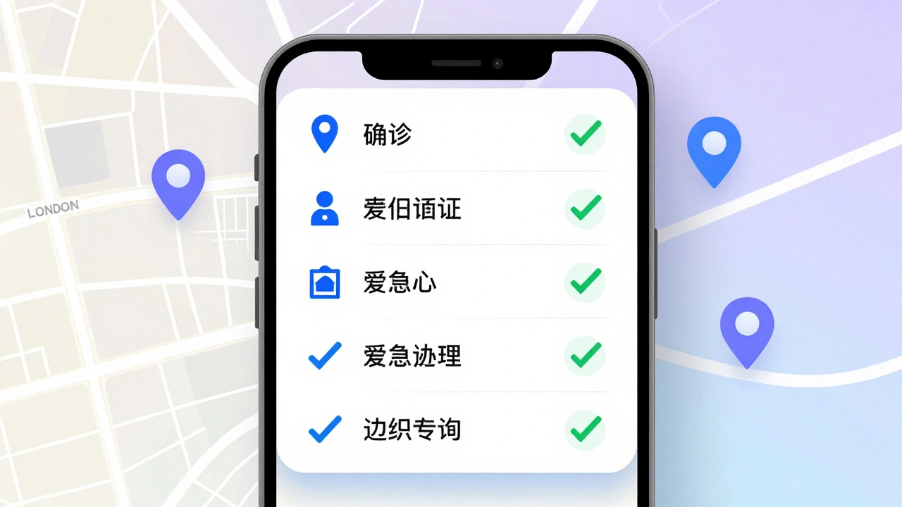 A mobile safety checklist with icons confirming location, ID verification, emergency contact, and boundary agreement.