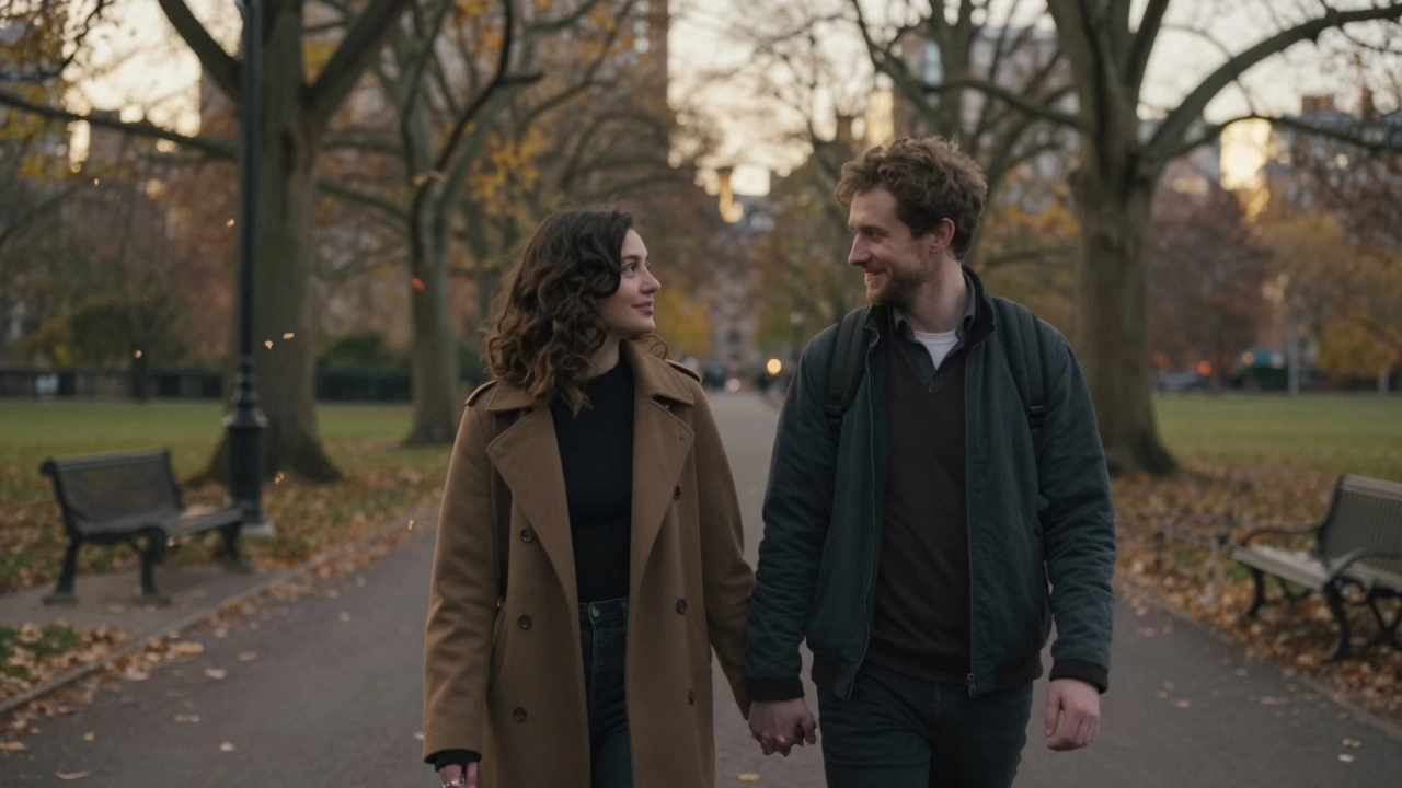 A person and companion walking peacefully through Hyde Park at sunset, enjoying quiet companionship.