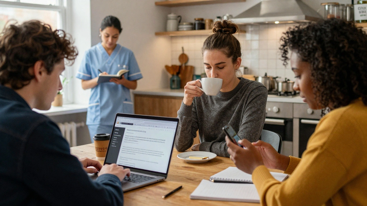 A student, nurse, and artist each preparing for a meeting with an escort, emphasizing safety and authenticity.