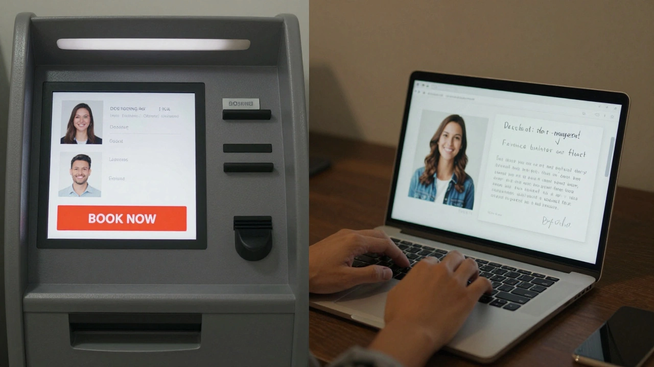 Contrasting booking interfaces: impersonal automated system versus personal human message exchange.