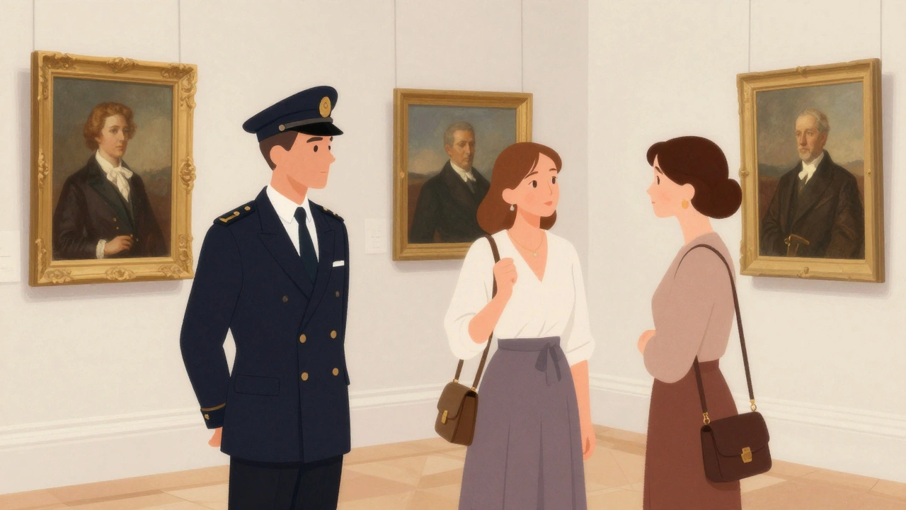 Escort and client exploring art at a London museum, professional companionship during social outing.