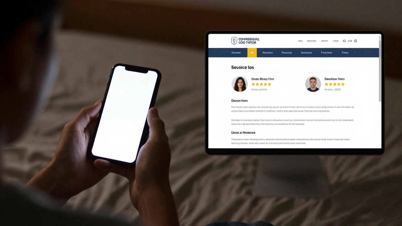 Contrasting uncertain online searching with confident booking on a verified escort platform.