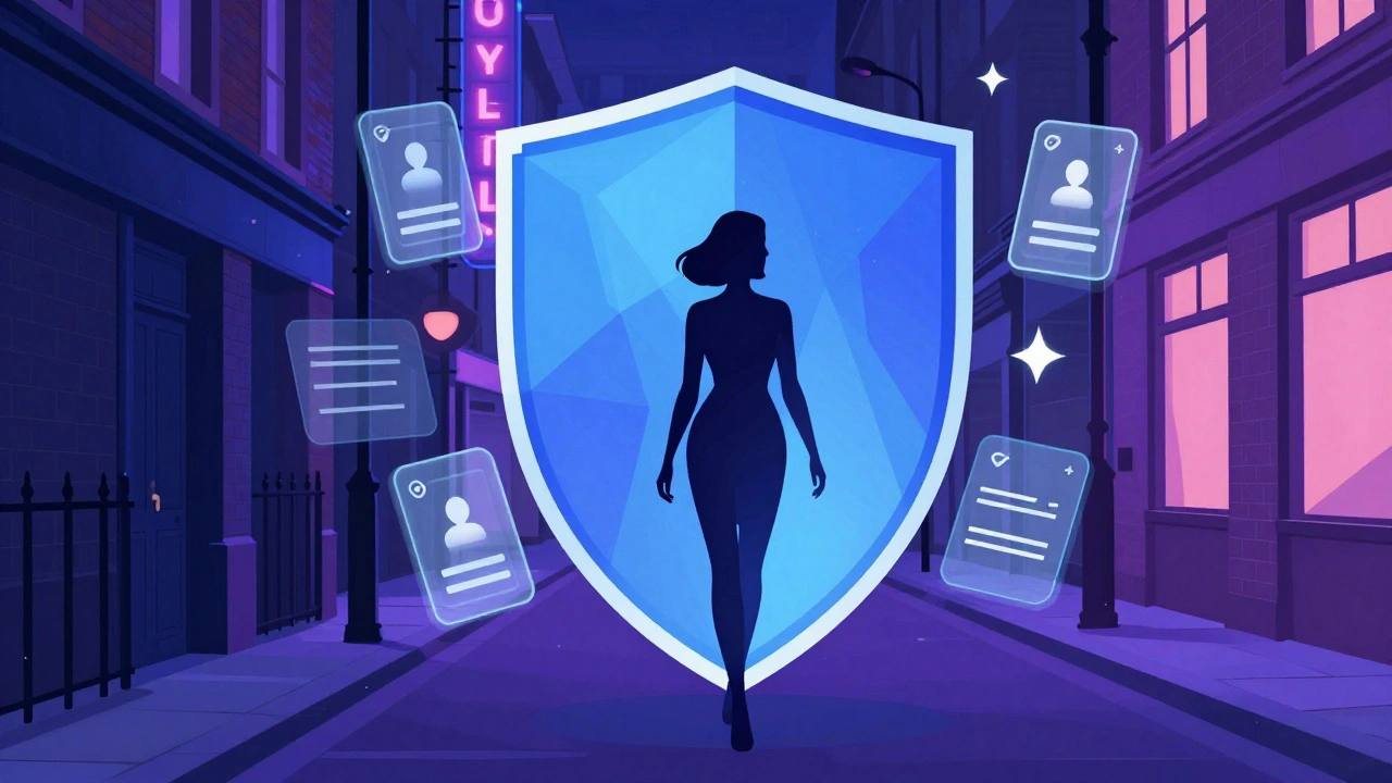 Stylized illustration of safe professional escort service environment.
